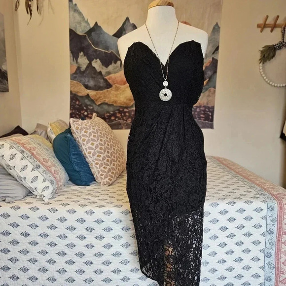 NWT Sau Lee Jerri Strapless Black Lace Midi Dress Sz 6 Revolve Cocktail Formal - Picture 2 of 16